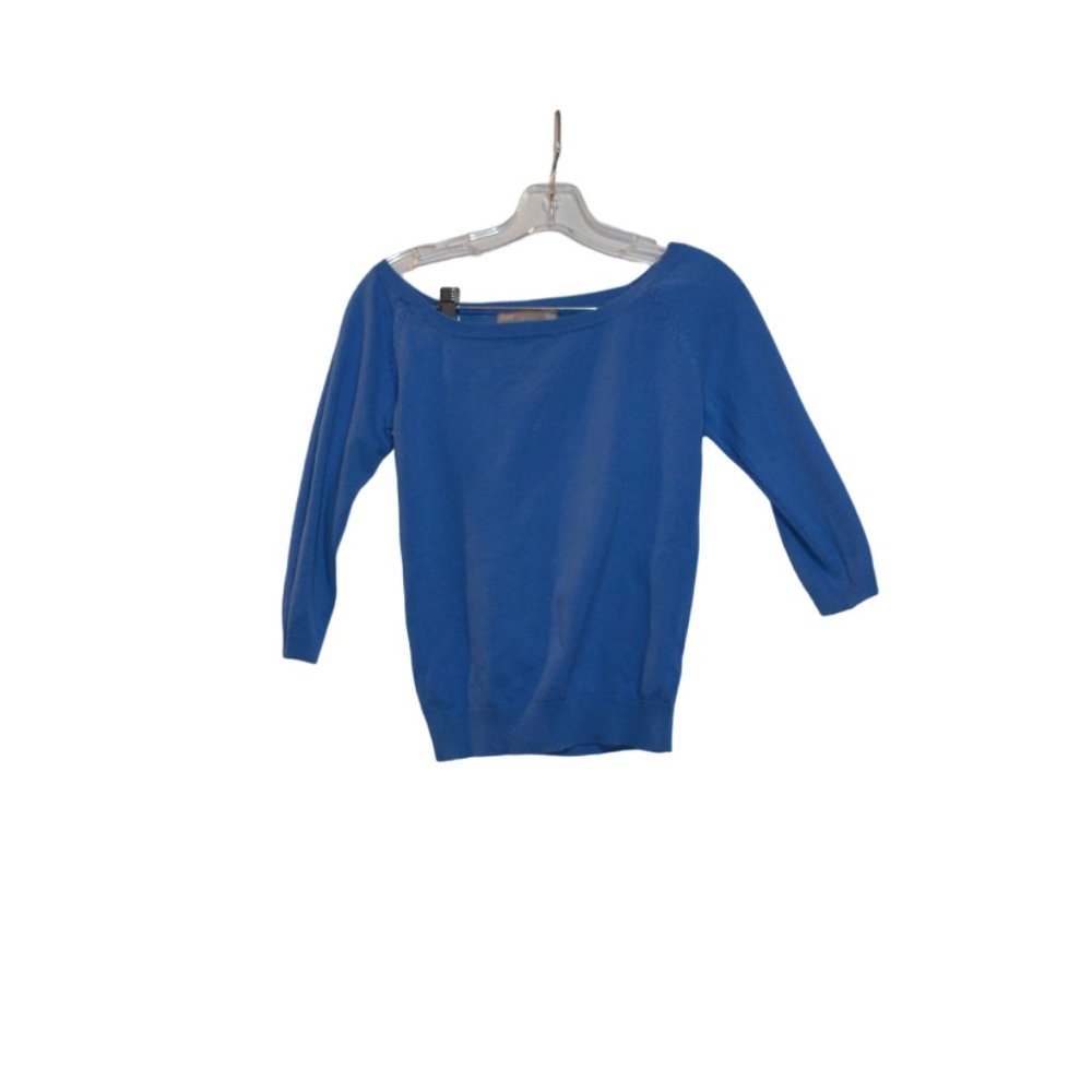 ZARA Blue 3/4 Sleeves Scoop-Neck Knit Cotton-Nylon Sweater Women S